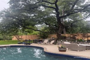 Wood fencing around a residential pool