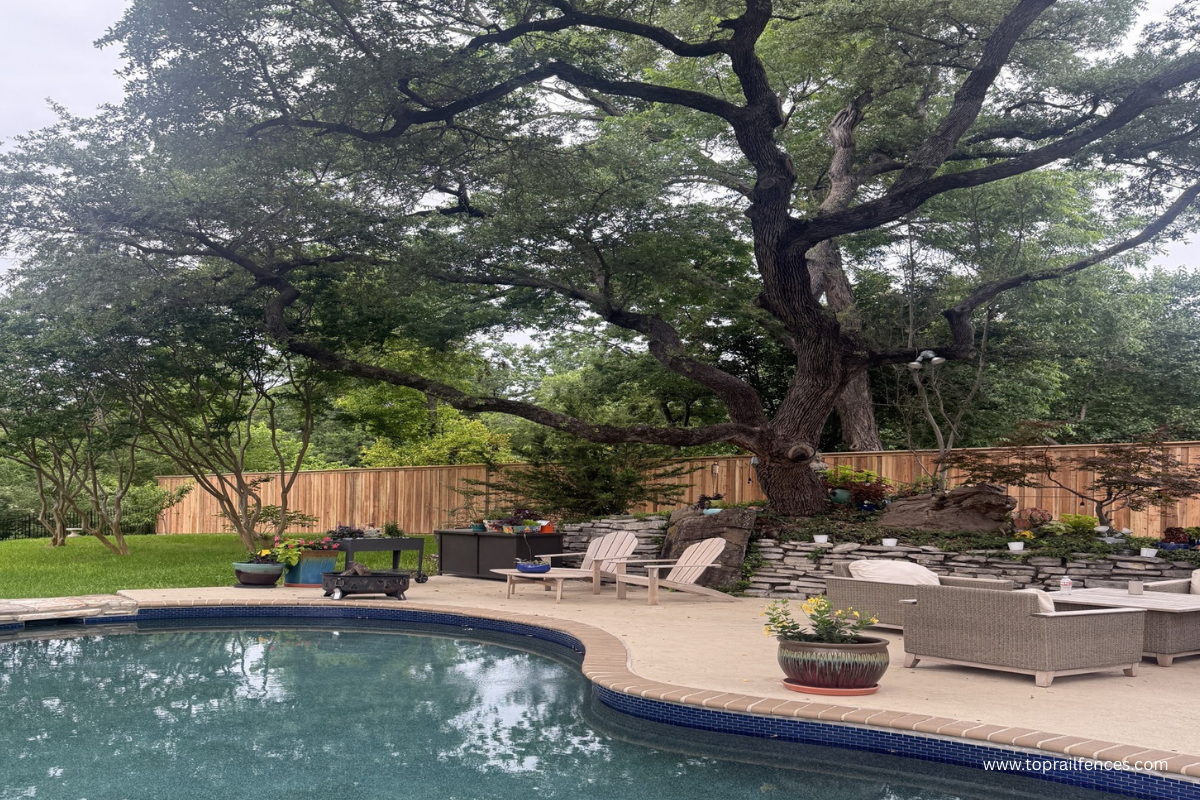 Wood fencing around a residential pool