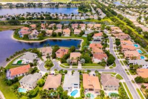 coastal neighborhood overhead view