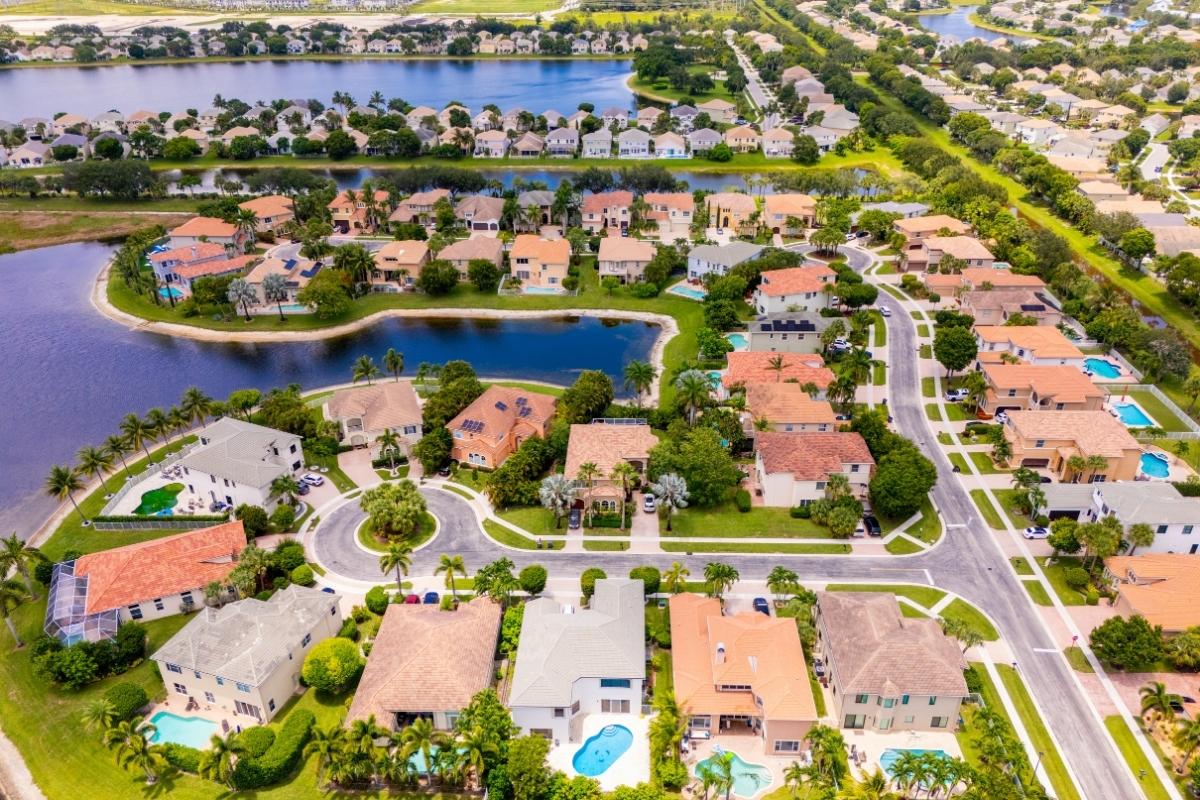 coastal neighborhood overhead view