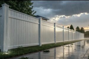 vinyl fence in rain